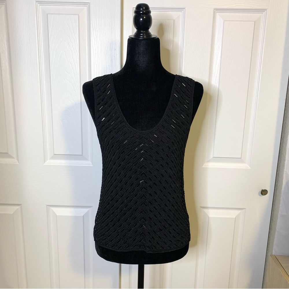 Vera Cristina Black Knit Beaded Tank Top